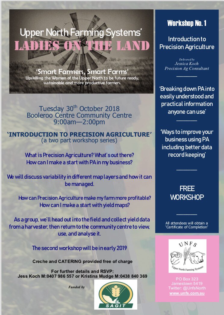 ‘Intro the Precision Ag’, the first workshop in the second series for <a href="/LadiesOnTheLand/">Ladies On The Land</a>! Interactive and practical, these workshops are open to anybody (subject to space!) Learn the basics of PA, understand variability and get started on your farm! Delivered by <a href="/JKBreezyHillAg/">Jessica Koch</a>