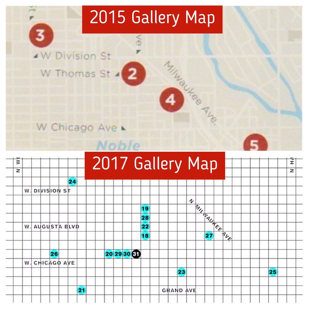GWC is expanding... our 2015 program had only a dozen galleries, 2017 edition had 33 galleries... 2018 has 48 and counting 
info galleryweekendchicago.com