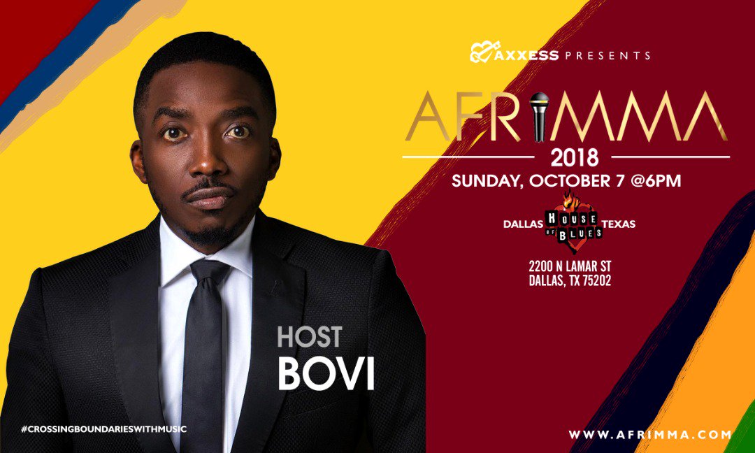 dimiterkushy's tweet photo. @officialbovi Will Be Hosting #Afrimma 2018 Awards & Music Festival . Alongside East African stars @ericomondi and @anitahfabiola. #Afrimma18 #Africa #Bigaent #Africanmusic #Afrodance #culture #soukous #shakushaku #music #dallas #texas #afrobeats #afropop #houseofblues https://t.co/autRtuEl0U