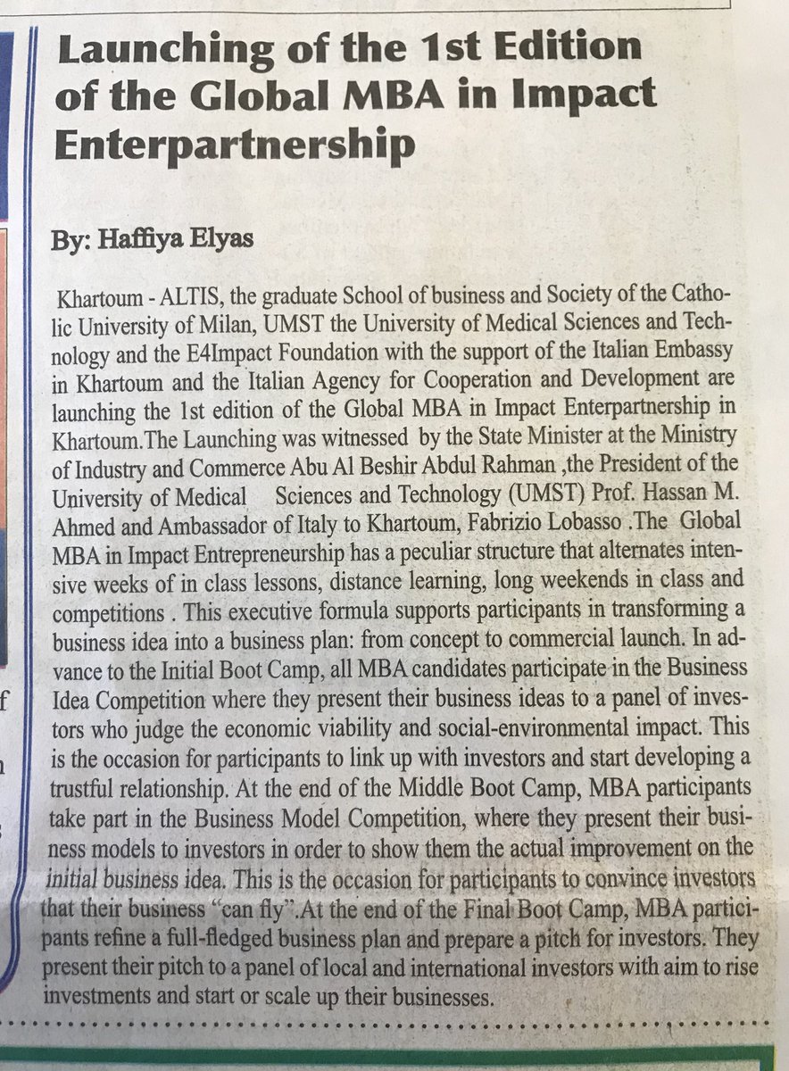ItalyInSudan's tweet photo. Thanks by โค๏ธ to #SudanVision daily for this great gift. #Italy, @ItalyInSudan, @E4Impact gained the newspaper 1st page e/ the #GlobalEntrepreneurship #Italosudanese #MBA launch! The initiative is kicking off terrific. Applications still open!Lessons start at the end of October. https://t.co/x8EQkWT69Z