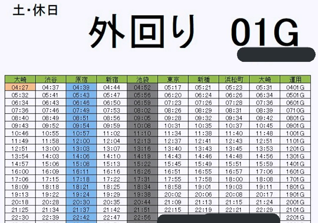 ট ইট র 山手線ラッピング情報 山手線 外回り終電案内 9 30 19 05更新 山手線外回りの最終列車は下図の一番下の時刻です 池袋21 51 上野22 07 東京22 15 品川22 27 大崎22 29 渋谷22 39 新宿22 47 池袋22 56です 乗り遅れに注意して下さい 山手線