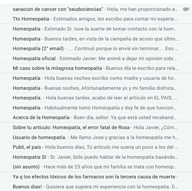javisalas's tweet photo. 1/ Esta semana he recibido muchos emails de quejas por nuestra "campaña" contra la homeopatía. La defensora del lector y la directora también. Se quejan de muchas cosas, esencialmente dos: 1) "a mí me funciona" y 2) no les damos voz cuando informamos de 'lo suyo' https://t.co/ICWagvcZ8l