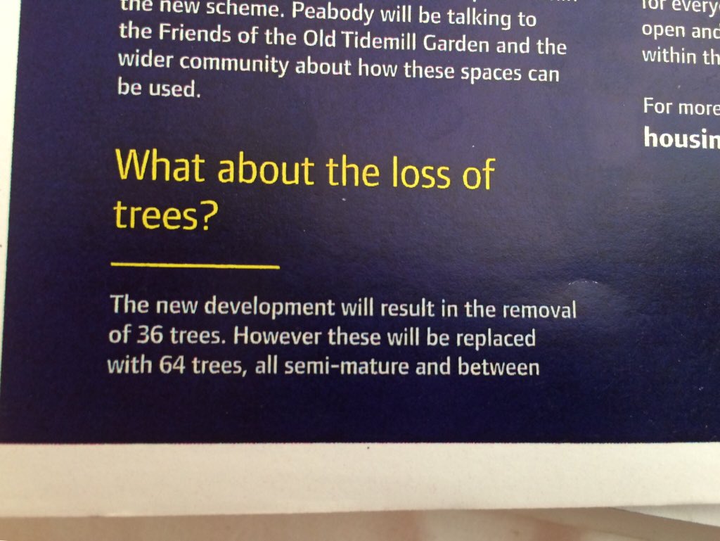 oldtidemillgrdn's tweet photo. #LewishamCouncil say they are only demolishing 36 trees at #Tidemill, but it’s more than 70! Come and see all the trees they want to demolish today in the garden @Deptfordx 1-6pm! https://t.co/q8NxDg6euP