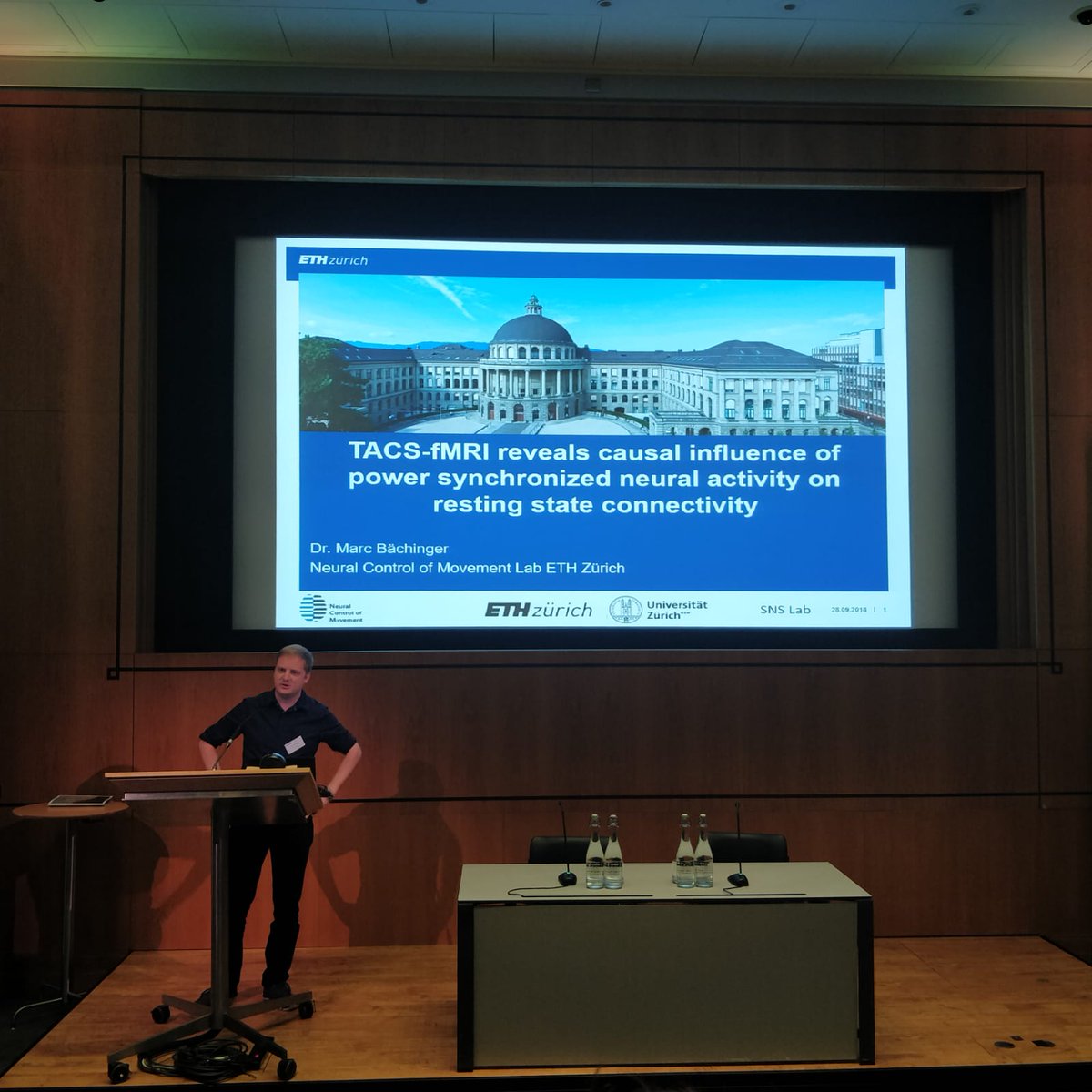 NCMLabETH's tweet photo. Few snaps of the NCM team at the #BrainBox_Init conference this week. Poster presentation +3 minute pitch by Ernest Mihelj, and invited oral presentation by Dr. @BachingerMarc . https://t.co/zdCQP2NB42
