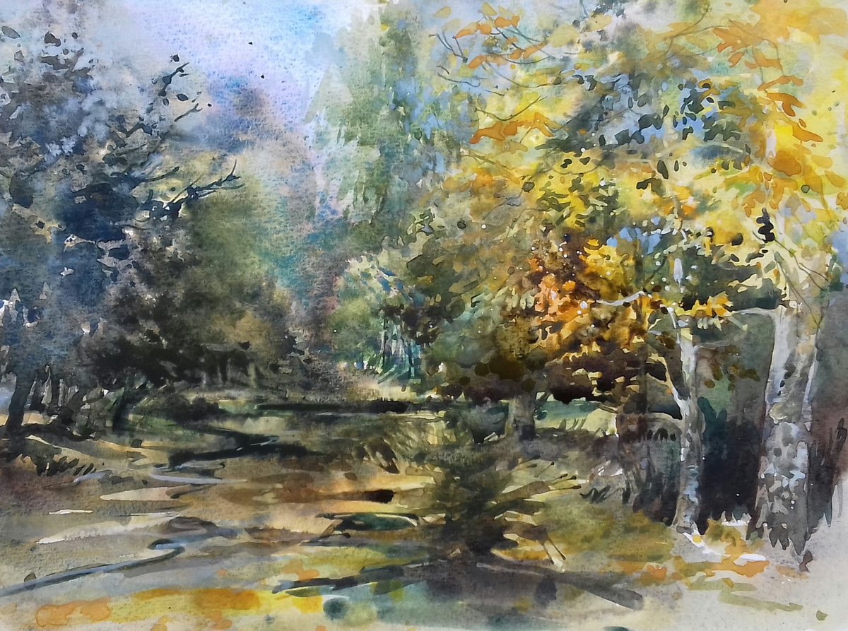JoolsMainstone's tweet photo. Autumn is certainly on it's way. Glorious day sketching yesterday out in the woods 🎨 #watercolour #painting #art #mainstone https://t.co/hAYTCDhe61