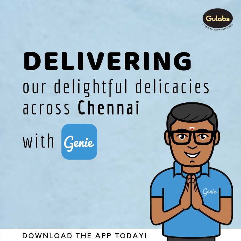 GulabsFood's tweet photo. Gulabs is now on Genie! Order your favourite sharbats, khakhras and pickles and have them delivered to your specified destination (in and around Chennai city limits). @thehellogenie 
#genie #justgenieit #sharbats #syrups #masala #khakhras #chennai #nammachennai #fooddelivery https://t.co/Z8g0cDGv4a