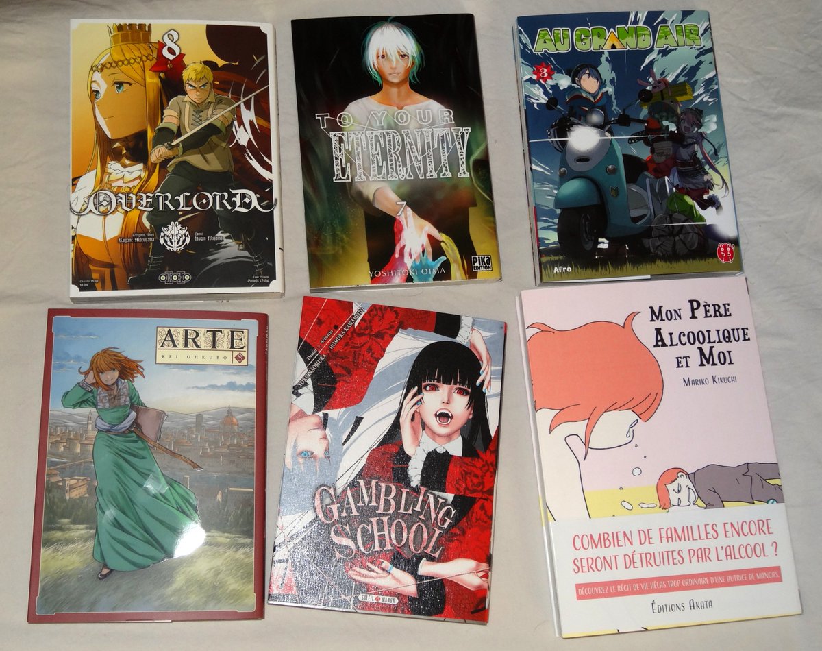 Ikilote's tweet photo. Et je finis le mois avec quelques petites perles : 
- Arte 8 
- Gambling School 7
- Mon père alcoolique et moi  
- Au Gr△nd Air 3 
- To Your Eternity 7
-  Overlord 8 

#manga #espritBD
https://t.co/xl8ngXM5pM https://t.co/OO7qv7Oeiv