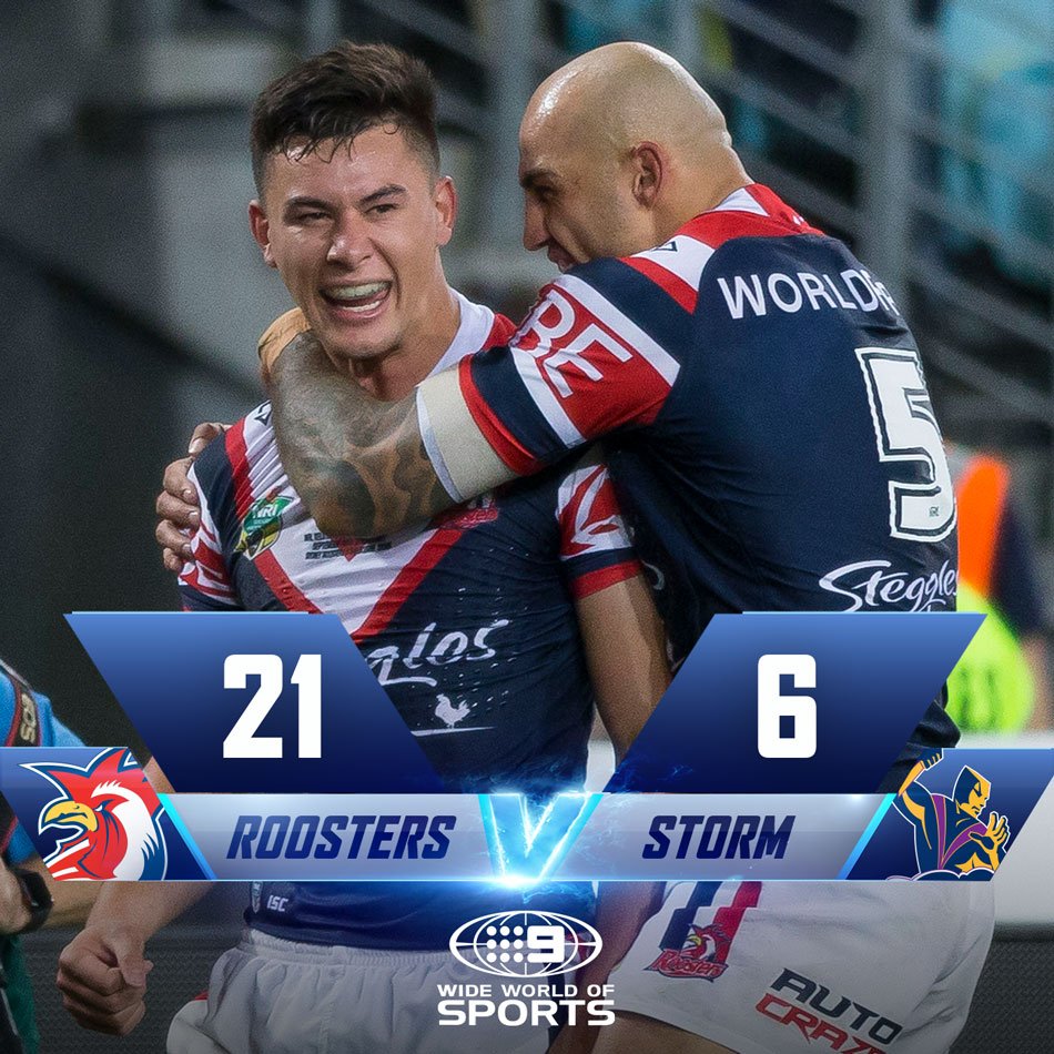 wwos's tweet photo. The Roosters are your 2018 Grand Final winners. 🎉🏆 #NRLGF https://t.co/1g8rbhc7eJ