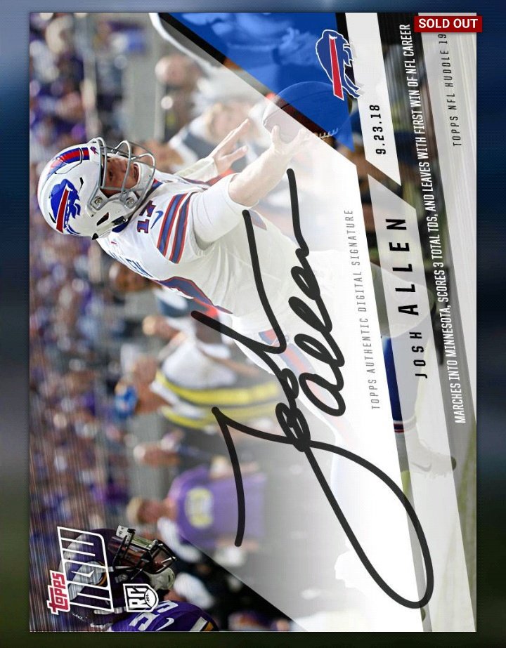 hoardcast's tweet photo. #ToppsHuddle Giveaway! Follow and retweet for a chance at this 246cc Topps Now Josh Allen Sig! Winner drawn after the Bills-Packers game today. #GoBills #LetsGoPackers https://t.co/0o3A6YJtGQ