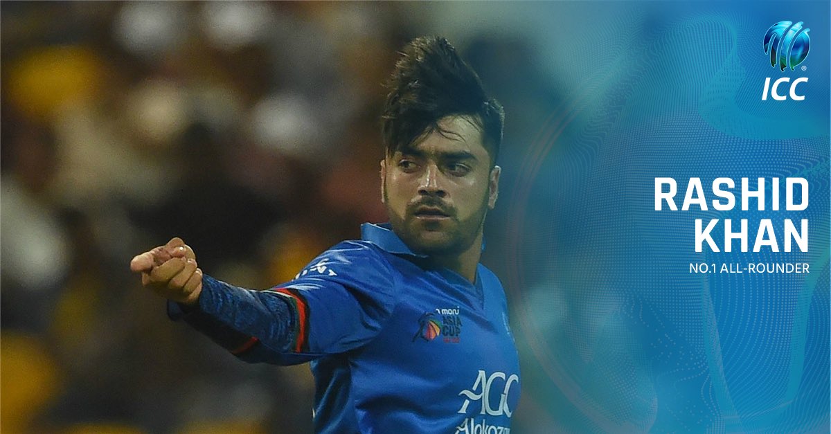 rashidkhan_19's tweet photo. Today I’m privileged &amp; very happy for the @ICC All-Rounder No:1⃣ ODI Bowler NO:2⃣&amp; T20 Bowler No:1⃣ World Ranking. High achievement usually takes place in the framework of high expectation &amp; optimism is the faith that leads. Thank you for all your prayers. https://t.co/xpUQPmhvbb
