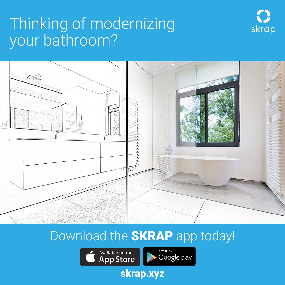 SkrapHQ's tweet photo. How will you dispose of your old bathroom? #Skrap can help you with exactly that! Order a skip or a cage and we’ll do the rest. #skrap #wastecollection #junkremoval #propertydevelopment #interiordesign #construction #builder https://t.co/MGEhfOrTyV
