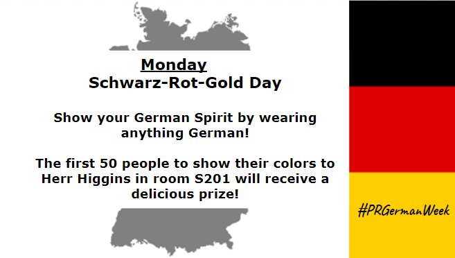 PRGermanClub's tweet image. Achtung @PrairieRidgeHS #NationalGermanWeek begins tomorrow.  Complete the #learngerman challenge and win a prize in S201.  #PRGermanWeek #TeachGerman @HerrProfHiggins @SKochPR @RidgeSuperfans @prwolfprints #PRExperience