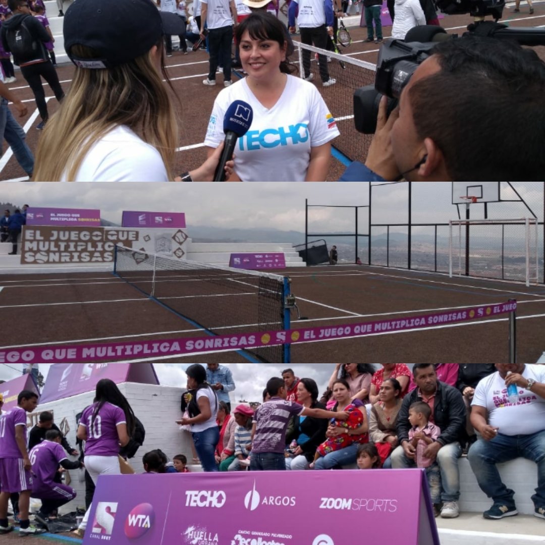Techo's tweet photo. @Canal_Sony, TECHO y la comunidad del asentamiento Villa Mercedes, cerca a #Bogotá, inauguran una nueva cancha deportiva hecha de materiales reciclados 😍 #wtaensony #NadieQuedaPorFuera https://t.co/2feG4diClP