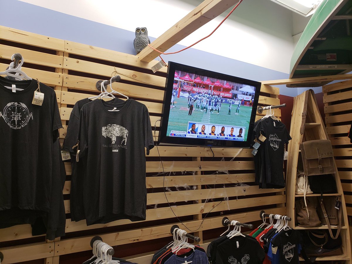 TallGrassShirts's tweet photo. Don't worry about missing the game. We got it on and good to go down here at the Centennial Market ! #gamedaymode #sask https://t.co/01z0xmIyBW