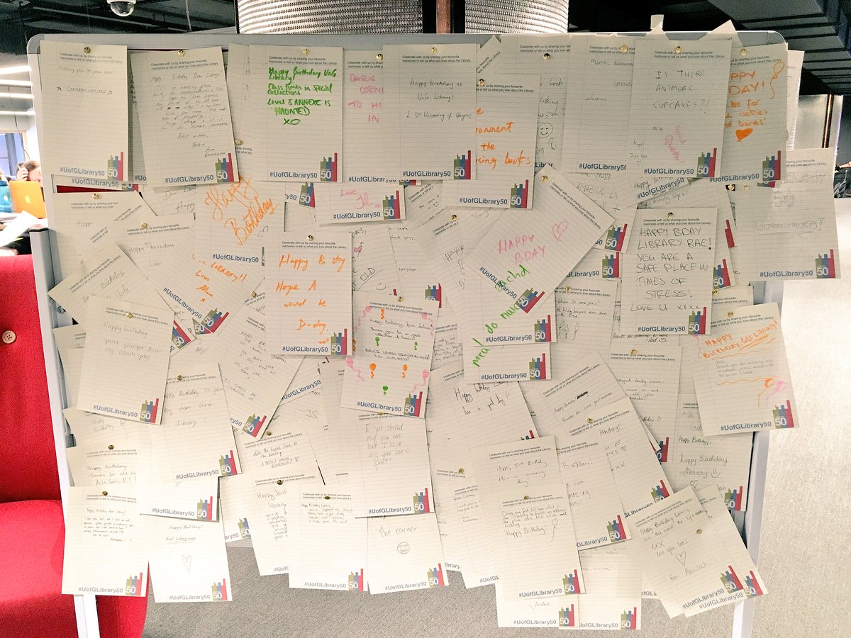 ljannan's tweet photo. @mmchrystal @uofglibrary @UofGlasgow @TerribleM86 @tashaquinn19 Thanks βΊοΈ Well it looks like π° works for positive feedback π we had over 130 birthday message by the end of the morning! #UofGLibrary50 #TeamUofGπ #ThePowerOfCake https://t.co/jjbv6jb5Iu