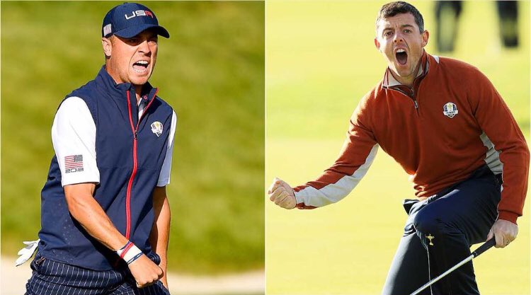 GlobalClubhouse's tweet photo. Pressure seems to have gotten to @McIlroyRory &amp; @JustinThomas34 

This is a match of who will lose it rather than who will win! 

A/S 3 holes to go! 

#RyderCup18 #TeamEurope #TeamUSA https://t.co/tDsS7MLRiz