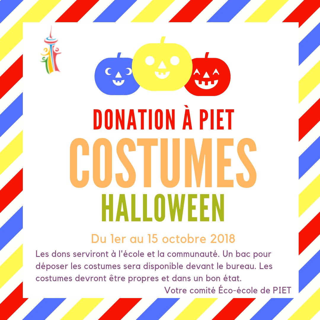 MadameFatimaK's tweet photo. Le comité #Ecoécole de @EcolePIET organise une collecte de costumes usagés afin de soutenir l'école et la communauté #partage #réutilisation #recyclage #reduction #Halloween2018  @ON_EcoSchools @lilika_piet https://t.co/NSEb7qVnPE