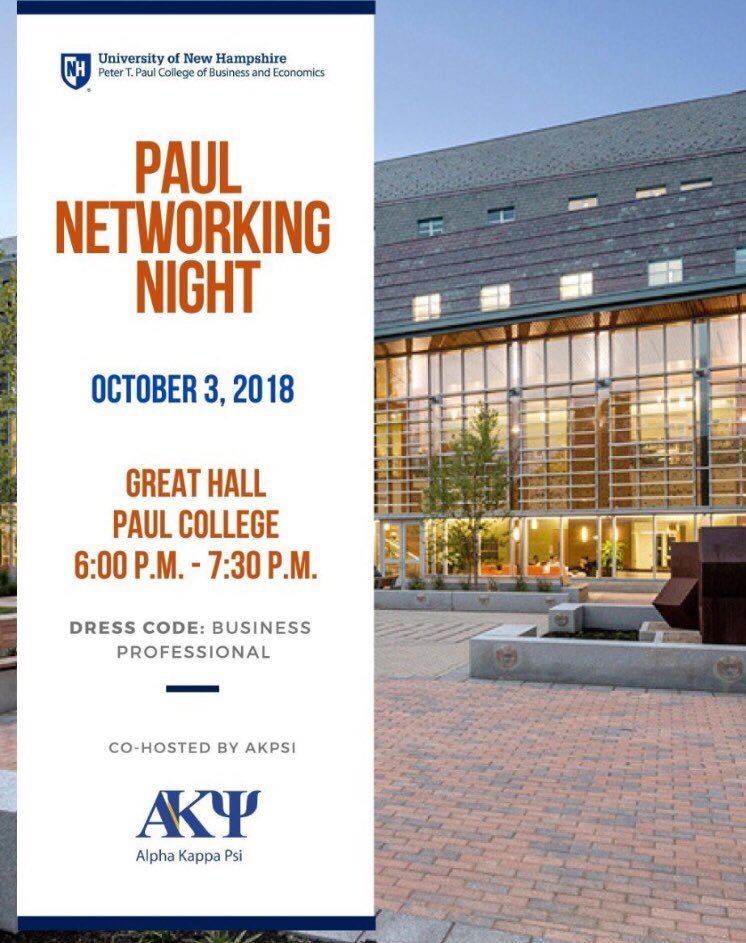 UNHPaulCareers's tweet photo. Two big events this week! @UNHCaPS @UNH_AKPsi @UNHStudents #webelieveinyou #PaulPride https://t.co/fZOj2wd1Sk
