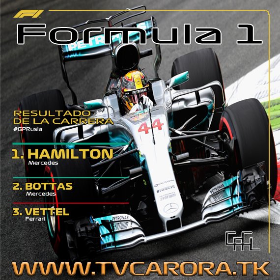TvCarora's tweet photo. #F1 #Resultado del #GPRusia por #TvCarora Tu Canal OnLine..!! || #Hamilton #Bottas #Vettel || #Mercedes #Ferrari | #Formula1 #Carrera #F12018 #FIA #Formula12018 #Motores #Circuito #AutodromoDeSochi #KraiDeKrasnodar #Sochi #Rusia https://t.co/GR6oydnrbI
