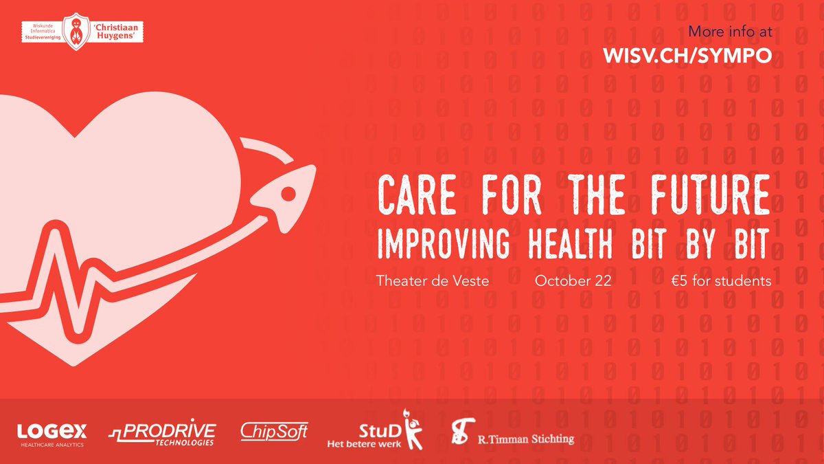 WISVCH's tweet photo. October 22nd, our symposium 'Care for the Future' will take place. Learn about the newest technology for curing cancer, how virtual reality can be used as medicine, the ethical discussions that arise with these technologies and much more. Visit https://t.co/KzCpnrmQeB https://t.co/a6MJ0bDM8O