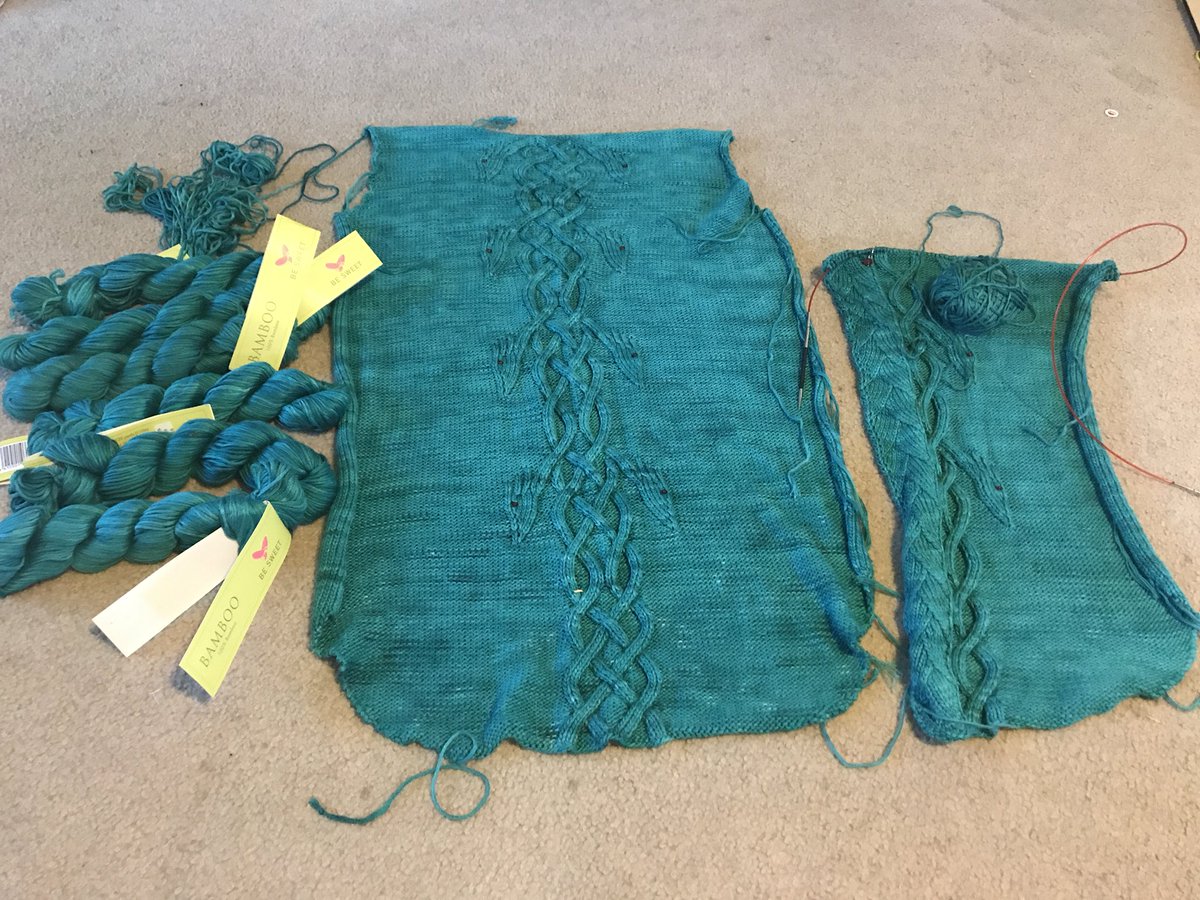 windsweptknits's tweet photo. Gah! I don’t have enough yarn to finish my Rhinebeck sweater! And it’s hand dyed yarn 😱 I ordered 6 more skeins for the sleeves but I may have to get creative to make the sleeves work with what I have, like work the sleeve pattern intarsia style. #whenknittingattacks https://t.co/IVErheesK7