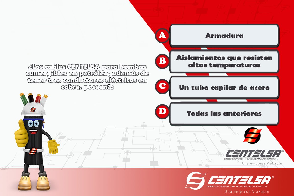 CentelsaCables's tweet photo. ¿Qu tanto sabes de los cables #CENTELSA? Te invitamos a responder esta #TriviaCENTELSA https://t.co/UmTYeWLHAk