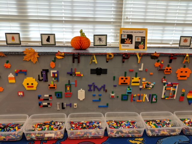 HCPSTampaPalmsE's tweet photo. Our LEGO wall in the Media Center is all set up for #STEMtober!  @hubofschool @HCPSArea3 https://t.co/3WrkwP110j