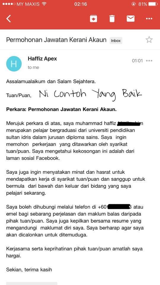 aaizatnizam's tweet photo. Nak tahu format mintak kerja melalui email? Boleh tengok gambar kat bawah ni jadikan rujukan. 

Jangan lupa RT and share dengan kawan kawan 🌸 https://t.co/YfwiGEfzny