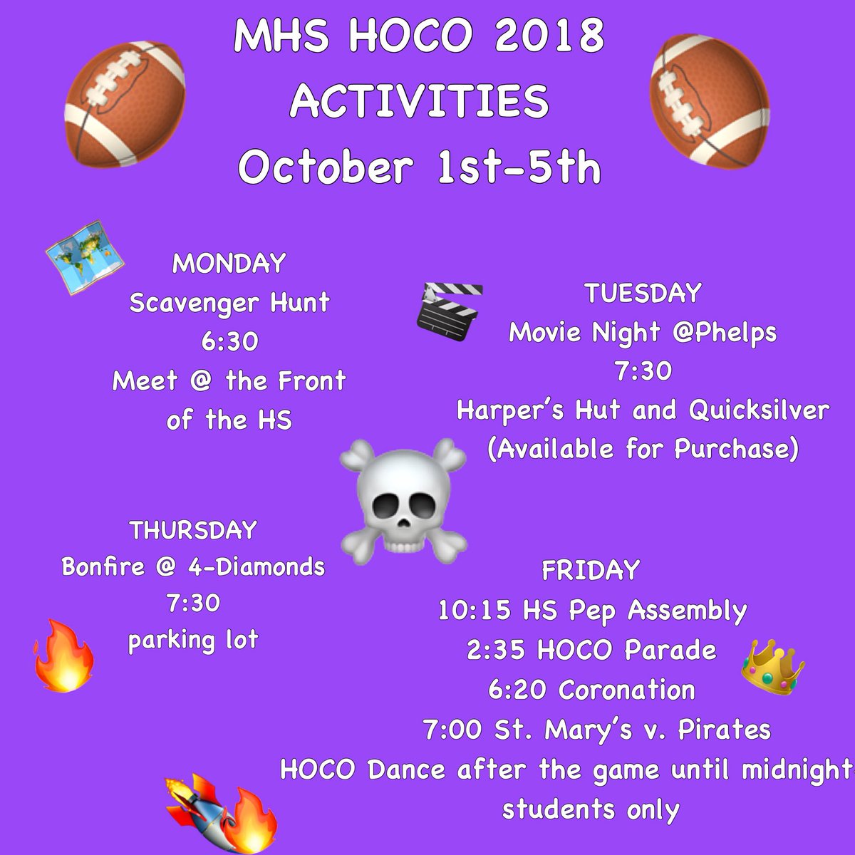 MHS_Spirit_Club's tweet photo. It’s HOMECOMING WEEK! There are lots of activities planned, get involved and make some memories! https://t.co/AOET8Fyn7R