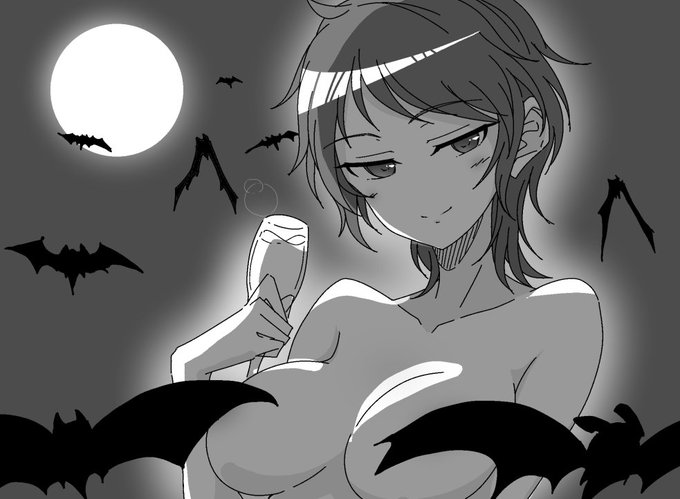 祝杯をあげる魔界の女王ルミと飛んでいっちゃったコウモリくんたち。 