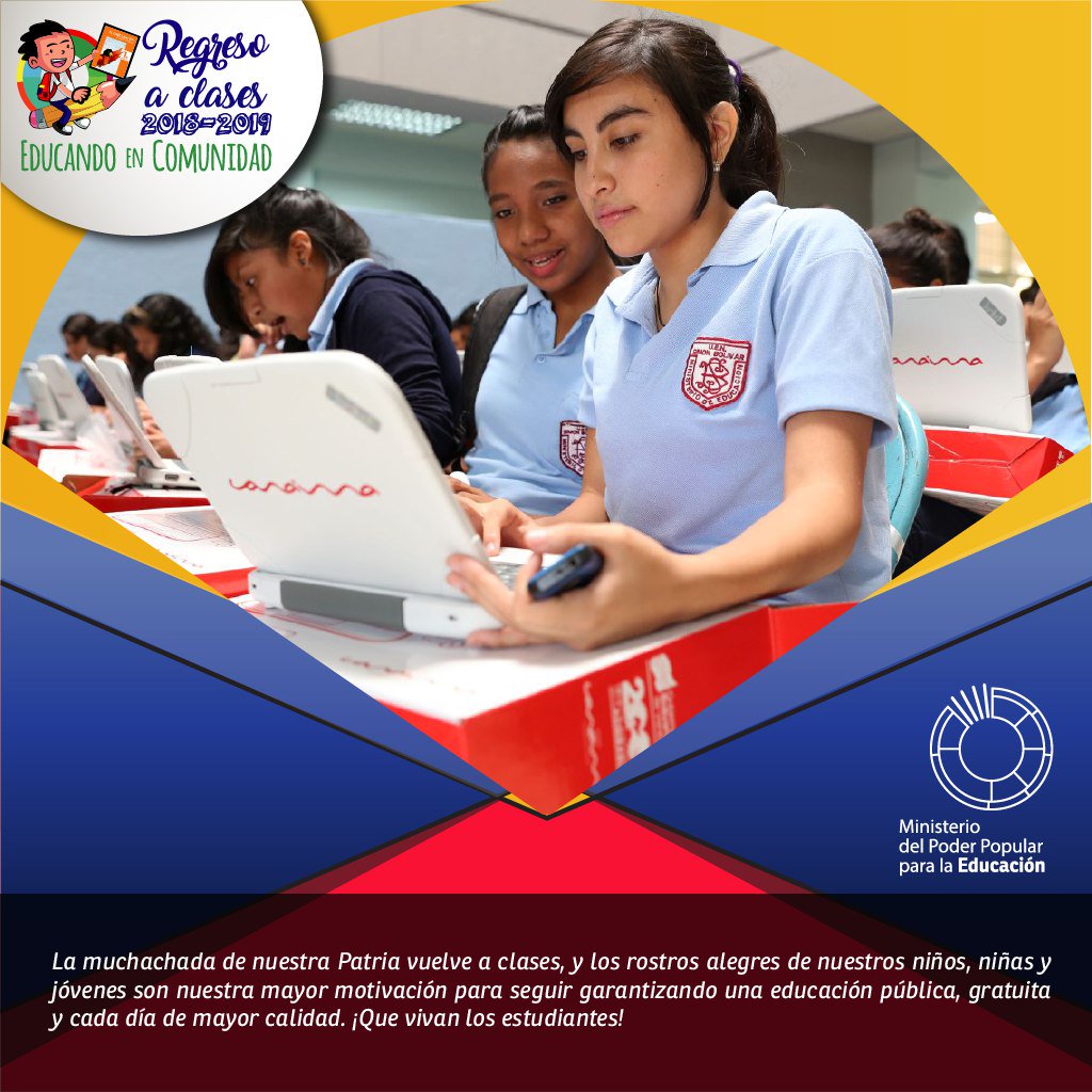 charlychaves's tweet photo. 🏫📝 Desde ya la muchachada Patria en la modalidad de educación Media General y Técnica se alistan para el nuevo #RegresoAClases20182019 que comienza este lunes 1 de octubre en todo el país 📕📘📙@NicolasMaduro @psuvaristobulo https://t.co/4Sa7JyuVK2