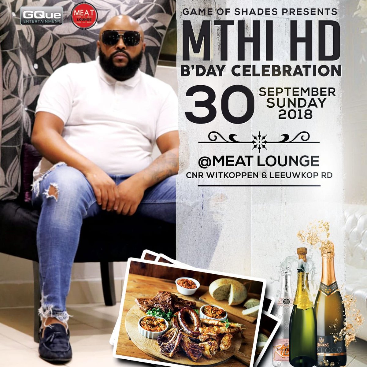 PrincePeezySA's tweet photo. TONIGHT @MTHID_ birthday @Meatlounge @gquedj Si On🍖🍾🍾🍾 https://t.co/uYTXXj0TGX