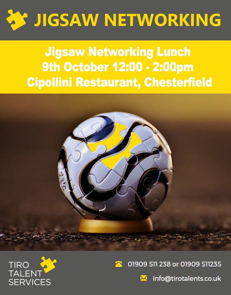Have you reserved your place on our next Jigsaw Networking? It is an ideal opportunity to create new connections in a relaxed and friendly environment. Book Today. #Networking #TiroTalents