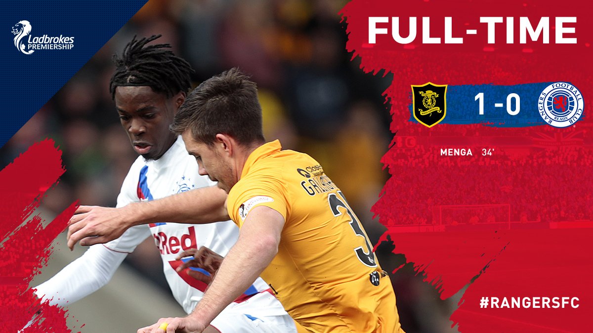RangersFC's tweet photo. FULL-TIME: Livingston 1-0 Rangers (Menga 34') https://t.co/ZtxXF7fQQ5