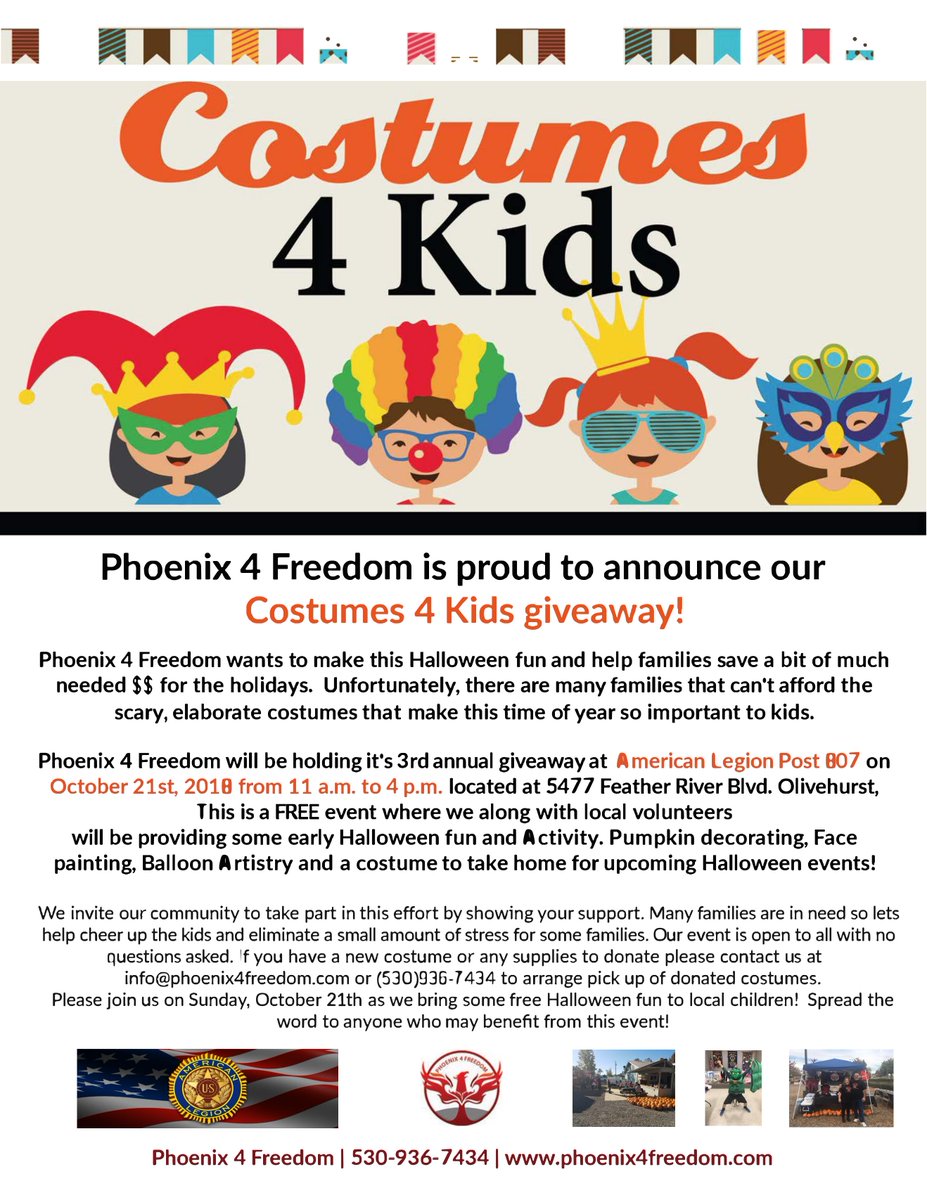 jmartin8669's tweet image. @YubaSupBradford FYI - Custumes 4 Kids is coming Oct 21st. to American Legion Post 807 in Olivehurst. Your are invited and welcome to invite anyone that may be in need. Hope to see ya there! #help4all #costumes4kids