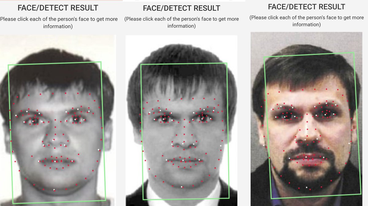 iBRABO_com's tweet photo. Had a chance to look at the Anatoliy Chepiga / Ruslan Boshirov passport photos using our favorite facial recognition app @BetaFace.
Interesting to see there was an 85.1% match between the younger #Chepiga/#Bashirov photos.
#OSINT #FacialRecognition https://t.co/Q4SkQmTVHE
