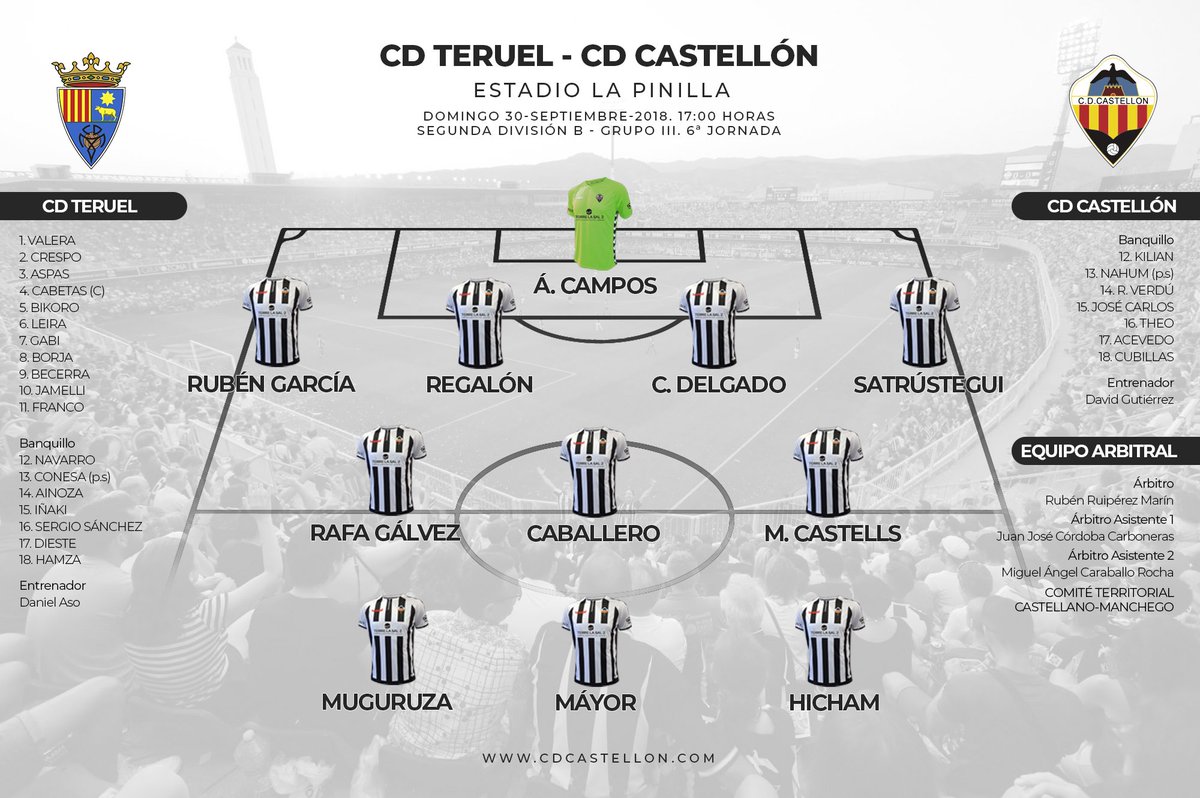 CDCastellon's tweet photo. ¡Ya tenemos onces!
¡Estas son las dos formaciones que presentan el @TeruelCd y el @CD_Castellon en la Pinilla!
#PPO https://t.co/jamFTCpIdJ