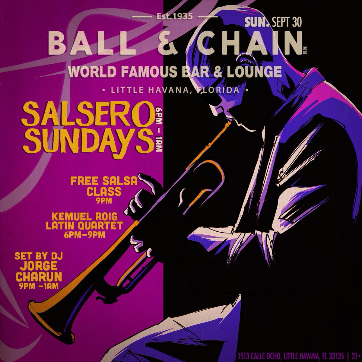 BallAndChainBar's tweet photo. TODAY is #PineappleSunday! Enjoy live music by @unclescotchy, @electrickif, @oigomusic, @SoulpaxMusic &amp; #BrotherDan beginning at 2 p.m. Then, stick around for #SalsersoSundays ft. #LatinJazz by @kemuelpiano &amp; #Salsa by @DJjorgecharun. #NoCover #LittleHavana https://t.co/g5mxBIrInm