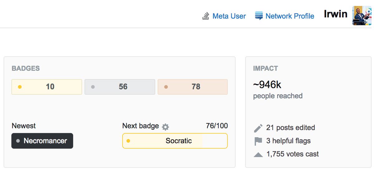 iStarr's tweet image. It's really cool to see that over the years, asking the questions I did have helped close to 1 million people. Big up @StackOverflow! #StackOverflow10