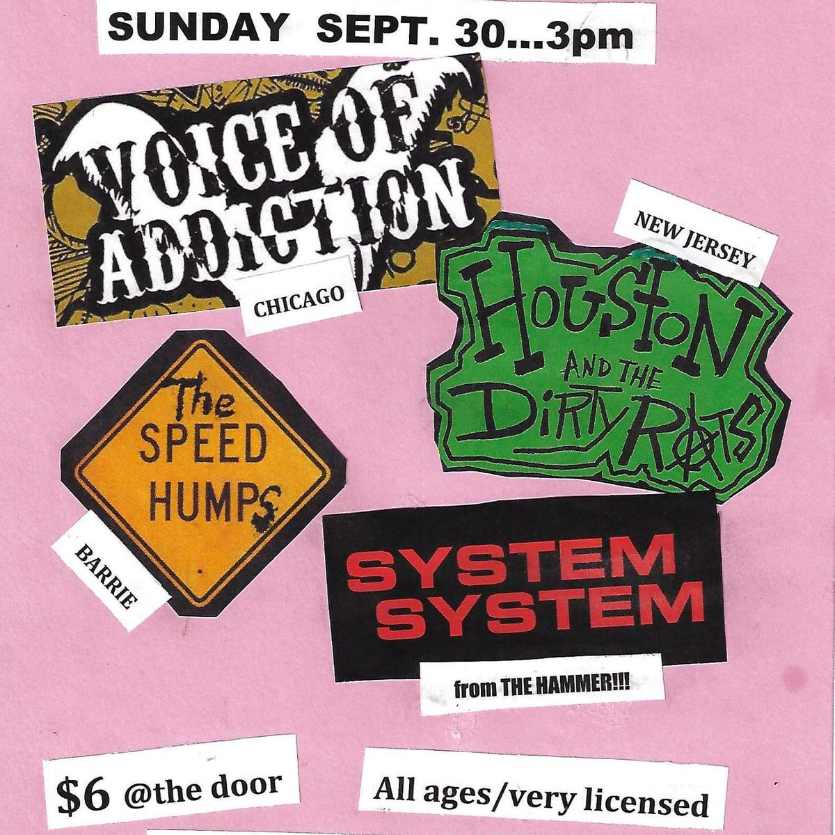 VOArockers's tweet photo. #today 9/30 SUNDAY SLAMFEST #ALLAGES 3pm at @thesainttweets @VOArockers (chicago punk est 2004) #HoustonandtheDirtyRats #TheSpeedHumps #SystemSystem from @HammerCityRex https://t.co/2z8EOnWbP3 #VOA #eastcoast #canada #punk #punkrock #punktours #chicago #eastcoast2018 https://t.co/08OoZw4px7