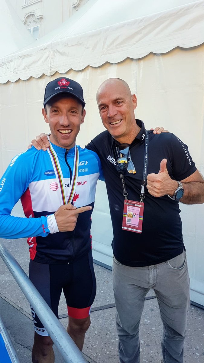 CyclingCanada's tweet photo. Historic moment. @rusty_woods &amp; @SteveBauer59 34 Years apart. 

We’re not crying, you’re crying. https://t.co/1uaTKDKISg