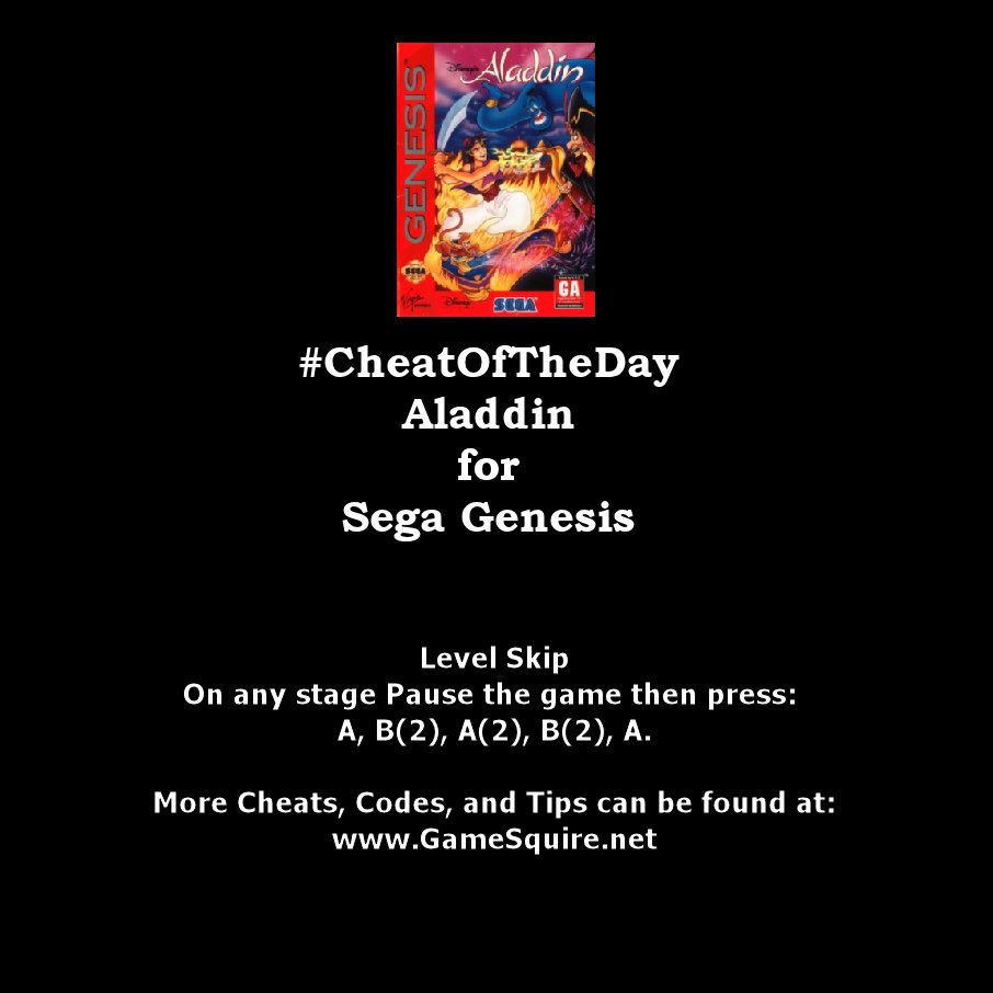 GameSquire's tweet image. #CheatOfTheDay #Aladdin #LevelSkip #SegaGenesis instagram.com/p/BoWtGMZFoFu/ #Disney #DisneysAladdin #VirginGamesUSA #VirginGames #Sega #Genesis #Gaming #GamersLife #Gamer #Retro #RetroGaming #RetroGamer #RetroGamers #Classic #ClassicGaming #ClassicGamer #ClassicGamers #GamersUnite
