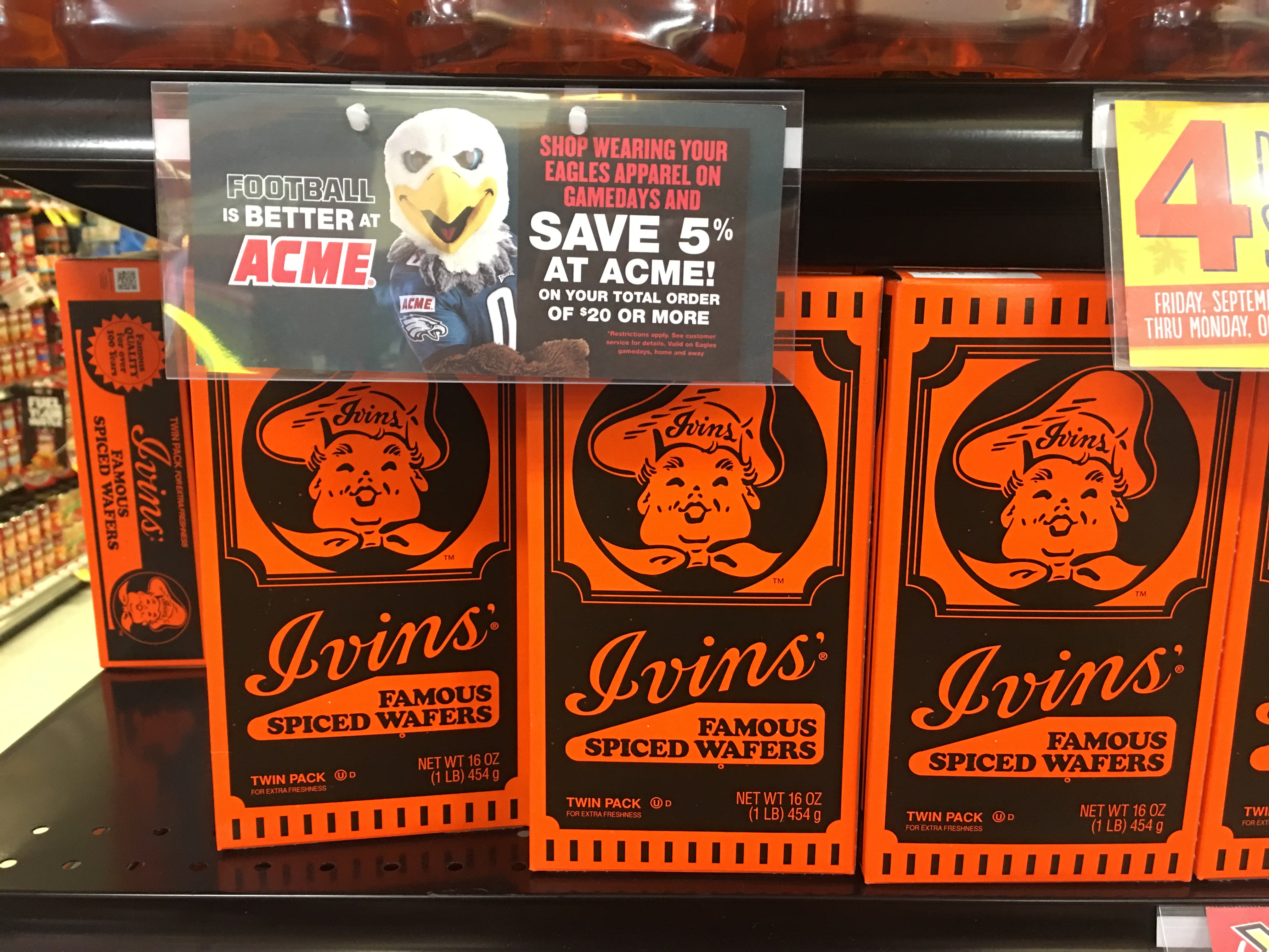 Dan McQuade on X: 'It's “wear Eagles gear and save five percent on Ivins  spiced wafers” season again!  / X