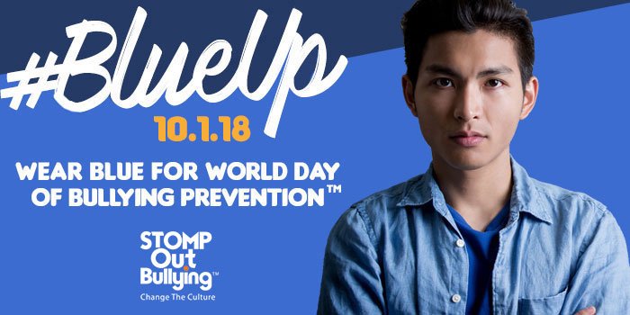 Everyone please remember to wear blue TOMORROW, Monday, October 1st for World Day of Bullying Prevention. This is an initiative of <a href="/STOMPOutBullyng/">The Official STOMP Out Bullying</a>!