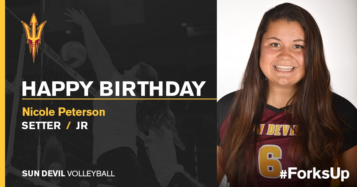 SunDevilVB's tweet photo. Happy GAMEDAY birthday to Nicole Peterson!! Here’s hoping you get a win for your birthday! 🎉 

#ForksUp https://t.co/JmcodaO0pG