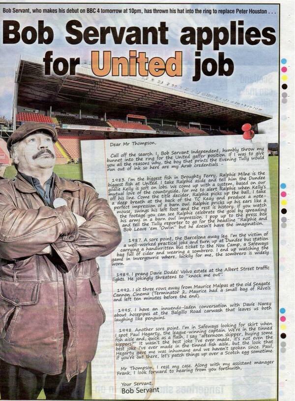 Once again I am forced to bring out my application for the Dundee United job. Perhaps this time the club will see sense.