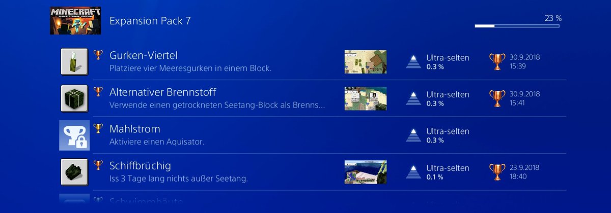 EasyGamer3000's tweet photo. 3 Trophäen sind schonmal komplett! Fehlen nur noch 3 weitere. 🐬🐠🐢#Minecraft #UpdateAquatic #MinecraftSurvival #AquaticUpdate #MinecraftPS4 https://t.co/jtW3ANg4G9