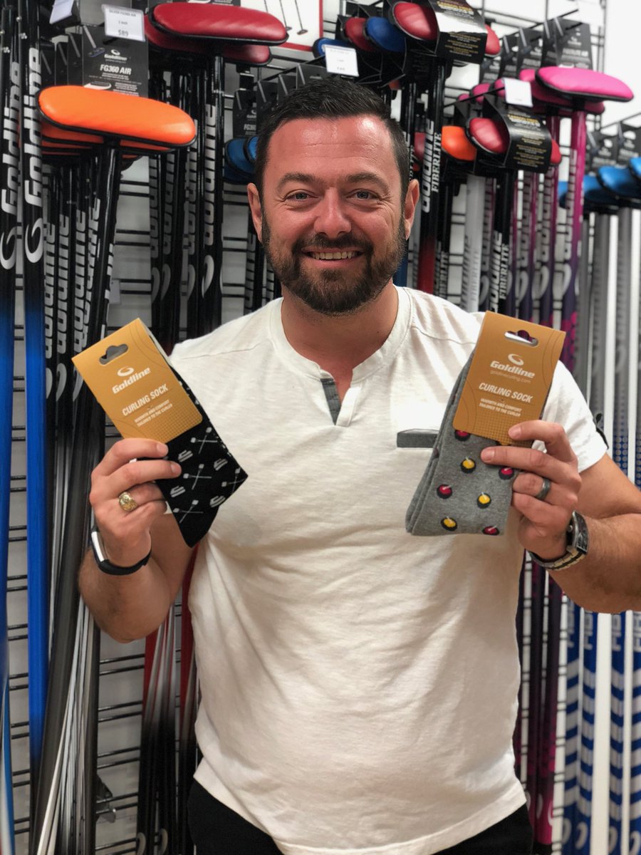 jamiekorab's tweet photo. Popped into @GoldlineCurling last week while in Ontario to get @SteveLeachman curling shoes.

TY for the great service and I picked up my new fav #curling socks! 
https://t.co/9xmIyXRWKX https://t.co/Wf1QYEmrX5