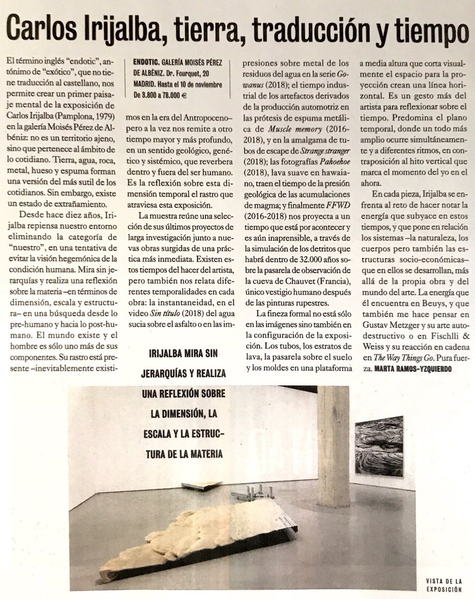 Reseña en <a href="/elcultural/">El Cultural</a> sobre mi exposición “endotic” en Moises Perez de Albeniz, #madrid