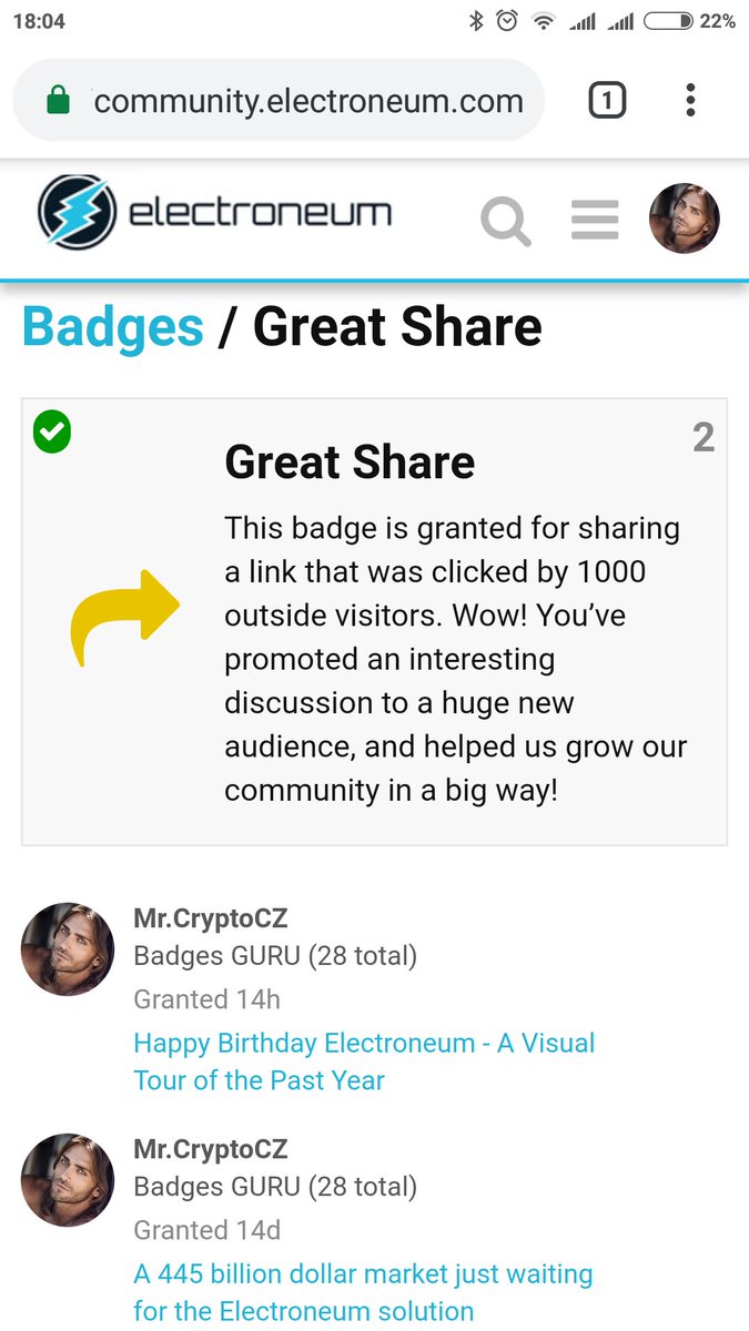 cechv2's tweet photo. Today I just received 2nd badge for GREAT share. Join our forum right now &amp; be informed or create some #sugestion for #ETN #Electroneum $ETN project. Together we are unstoppable. Don't forget 3 arrows #blockchain #Altcoins #cryptocurrency #Fintech #GreatBritain #London #usa #nyc https://t.co/CxM2YGWdYU